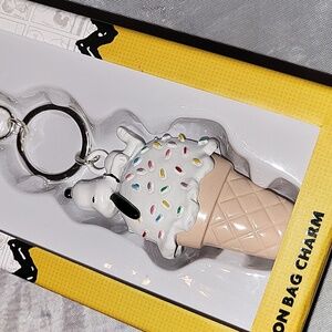 Peanuts Snoopy Ice Cream Cone Bag Charm - KeyChain White and Tan Ti